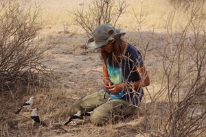 A photo of lead author Camilla Soravia with the birds